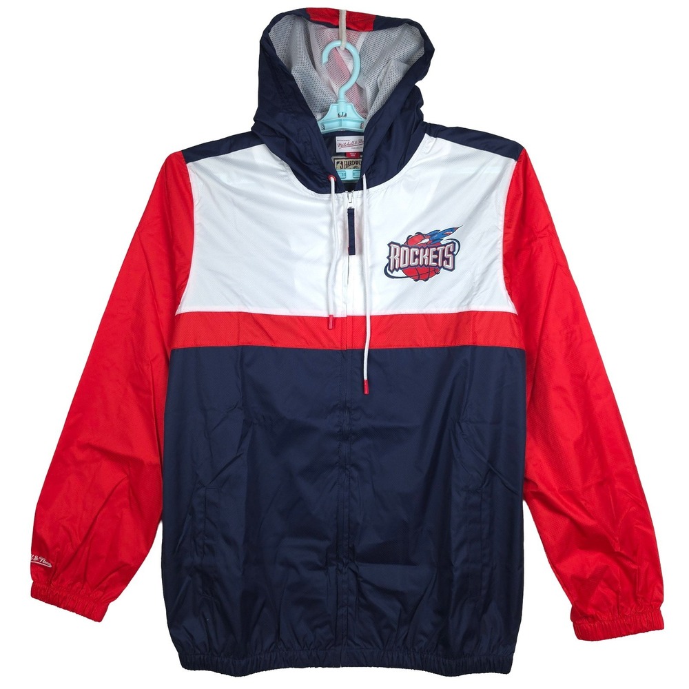 Houston Rockets Mitchell & Ness NBA Large Windbreaker Jacket Navy Red White New